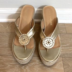 JACK ROGERS Rowan Leather Platform Wedge Sandals- Gold 7.5
